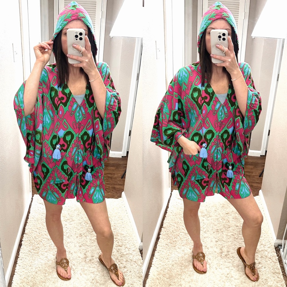 Feather & Find Sassy Tropical Hooded Bathing Suit Cover Up Poncho One Size